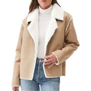 MICHAEL STARS sz Medium Jacket Kit Notch Collar Faux Fur Jacket Soft! Tan Cream